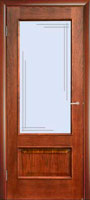 <b>Межкомнатная дверь: Верона 1 (коньячный дуб)</b><br><b>Комплектация:</b> дверное полотно, коробка с уплотнителем, коробка с уплотнителем фигурная, наличник, доборная доска 100, 150, 200 мм, доборная доска фигурная 100, 150, 200 мм, планка накладная, капитель, витраж (вставлен в остекленное дверное полотно).<br>60, 70, 80, 90х200см; <br>