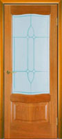 <b>Межкомнатная дверь:  Севилья (черешня)</b><br><b>Комплектация:</b> дверное полотно, коробка с уплотнителем, коробка с уплотнителем фигурная, наличник, доборная доска 100, 150, 200 мм, доборная доска фигурная 100, 150, 200 мм, планка накладная, капитель, витраж (вставлен в остекленное дверное полотно).<br>60, 70, 80, 90х200см; <br>